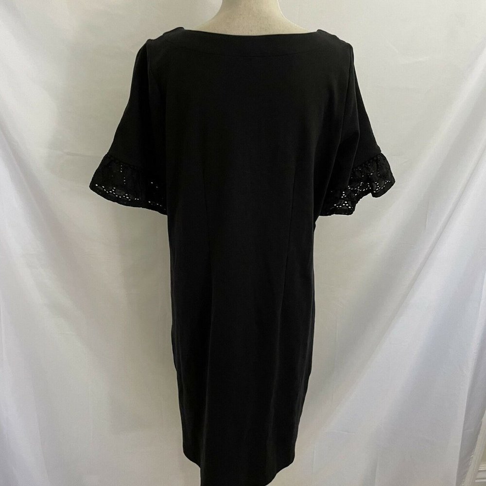 Talbots X Plus Women's Black Shift Dress Eyelet Ruffle Short Sleeve - Picture 5 of 7